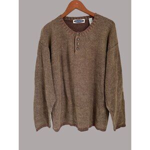 Vintage Express Mens Brown Button Henley Sweater Size XL Cotton Ramie Blend